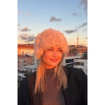 Mollycrush Elit Rus Slav Tarzı Suni İçi Deri Peluş Tüylü Kadın Kalpak Şapka Bej