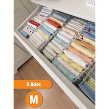 Serstil 2 Adet - Medium 11 Gözlü Çekmece Dolap Akardiyon Organizer Beyaz 16 X 40 X 12 Gri
