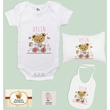 Bk Kids Kişiye Özel İsimli 5 Parça Beyaz Bebek Body Zıbın Yastık Hediye Seti, Yeni Doğan Bebek Giyim Hediyesi-2