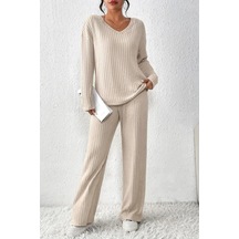 Unisex Bej Raporlu İnterlok Kumaş Eşofman Takımı Rahat Ev Ve Günlük Giyim Bej Unisex Bej Raporlu İnterlok Kumaş Eşofman Takımı Rahat Ev Ve Günlük Giyim Bej