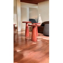 Ahşap Mantar Sehpa 3 Lü Set Maun Renk Masif Doğal Zigon Fiskos Takımı - Wooden Side Table Maun
