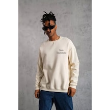 Üç İplik Biskilet Yaka Sweatshirt Beyaz