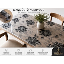 80 Cm X 110 Cm Masa Üstü Koruyucu Şeffaf Siyah Çiçek Desenli Pvc Masa Örtüsü Silinebilir Koruyucu Kaplama Beyaz