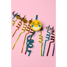 12'li Eğlenceli Sevimli Figürlü Pipet Yıkanabilir Karışık Model 26cm +3