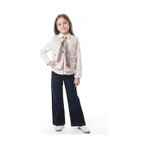 Xo Kids Kız Çocuk Folarlı 3lu Alt Üst Takım 7-14 Yaş 3953-4953 Ekru