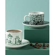 English Home Dear Porselen 4 Parça 2 Kişilik Kahve Fincan Takımı Koyu Yeşil