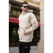 Madmext Bej Kapüşonlu Cep Detaylı Erkek Sweatshirt 7092 Bej