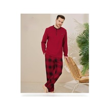 Pijamoni Erkek Pamuklu Düğme Yaka Uzun Kol İnce Pijama Takımı 100/7 - 1 Adet Bordo