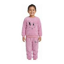 Kız Çocuk Peluş Eşofman Takımı Alt Üst 2 Li Peluş Açık Pembe