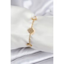 Tua Moda 316l Çelik Gold Renk Beyaz Ve Zirkon Taşlı Baby Boy Yonca Kadın Bileklik Çok Renkli