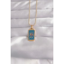 316l Çelik Gold Renk Mavi Mineli El Figür Tarot Kolye Çok Renkli