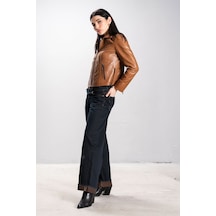 Dericlub Breeze Kadın Dik Yaka Slim Fit Gerçek Deri Mont Taba Taba