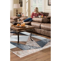 Alanur Home Kaymaz Dijital Mutfak & Salon Halı Trend Saçaklı Geometrik E5028 Renkli