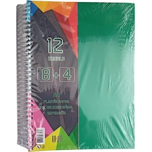 8+4 Ayraçlı Defter 12 Konulu 300 Yaprak 1 Adet 8 Kareli 4 Çizgili Spralli Plastik Kapak Seperatörlü Yeşil