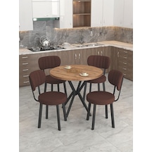 Mygusi Azra Mutfak Masa Takımı 90 Cm Atlantik Çam Masa + 4 Sandalye Kahve