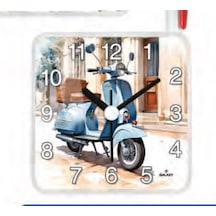Galaxy Mıknastıslı Nostaljik Motorsiklet Eskitme Desenli Buzdolabı Saati Kare 10 X 10 Cm Sarı