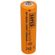 Supex 1865-1200s 3.7 Volt Li-ion 1200 Mah Başlıklı Şarjlı Pil 18650