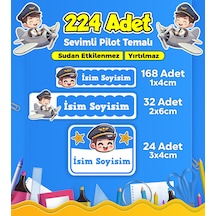 Sevimli Pilot Temalı Okul Kreş Kişiye Özel İsim Etiket Seti - Model 324 Çok Renkli