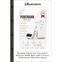 Arkadaş Tablet Acil Taşınabilir Batarya 20000 Mah Ledli 4 Çıkışlı Powerbank Trm-1021 Beyaz Çok Renkli