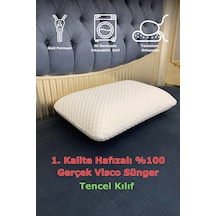 Rudu Tencel Kılıf, Ortopedik, Sertifikalı Visco Sünger Yastık 60x40x15 Cm 1250gr Omuz/boyun Destekli Beyaz