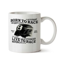 Cafe Racer Born To Race İki Tarafı Baskılı Kupa Bardak Çok Renkli