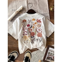 Flovers Baskılı Tasarım Tshirt Beyaz