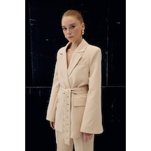 Sateen Serana Kuşak Detaylı Ceket - Bej-137073 Bej
