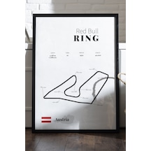 Red Bull Ring Formula 1 Siyah Ahşap Çerçeveli Poster, Dekoratif Harita Duvar Tablosu