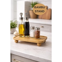Bambu Sunumluk Stand Yağlık & Baharatlık Organizer, Tezgah Üstü Çok Amaçlı Bambu Stand Bambu