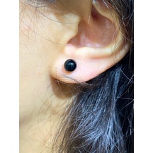 Siyah Oniks Taşlı Küçük Top Gümüş Küpe 6 Mm