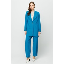 Çıt Çıt Detaylı Oversize Ceket Pantolon Takım Turkuaz-turkuaz Turkuaz