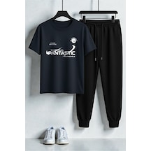 Uyguntarz Unisex Fantastic Tasarım Baskılı Tişört - 2'li Eşofman Takımı Lacivert