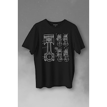Motor Pistonu Motosiklet Teknik Çizim Grafik Baskılı Tişört Unisex T-shirt 001