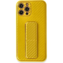 Newface Apple Uyumlu iPhone 12 Pro Max Kılıf Coco Karbon Standlı Kapak - Sarı Sarı