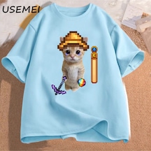 Flood Of Style Stardew Vadisi El Gato T Shirt Erkek Giysileri Streetwear Yüksek Kalite Pamuk Kısa Kollu Oyun Mavi