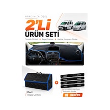 Renault Kangoo 3 2010-2018 Uyumlu Torpido Örtüsü + Deri Bagaj Çantası + Sticker Seti - Siyah Mavi