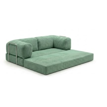Herev 200x200 Cm 50 Dns Modüler Köşe Koltuk Fitilli Kadife Kumaş, Yatak Olabilen, Modern Tasarım Şark Köşe Yeşil