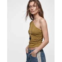 Koton Regular Fit Drape Detaylı Asimetrik Yaka Tek Omuz Bluz Yeşil 6sak10319ek