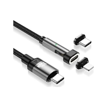 1m Usb-c - Type C / İp 2'si 1 Arada Pd 100w / 27w 180 Derece Dönüşlü Manyetik Şarj Kablosu