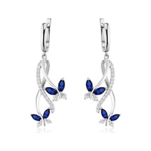 Brezza Lusso Jewelry Sonsuzluk Pırlanta Model Safir Taşlı Kelebek Kadın Gümüş Küpe