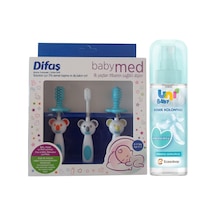 Uni Baby Bebek Kolonyası Bebeksi Dokunuş 150 Ml + Difaş Bebekler İçin 3'Lü Damak Kaşıma Ve Diş Bakım Seti Mavi
