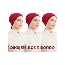 Melodi Scarf Kadın Tesettür Dikişsiz Set Bone Bordo 3 Adet Bağlamalı Penye Bone Bordo