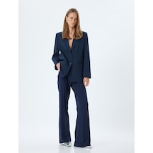 Koton Blazer Ceket Kruvaze Ters Yaka Düğmeli Cepli Lacivert Çizgili 5wak50025pw Lacivert