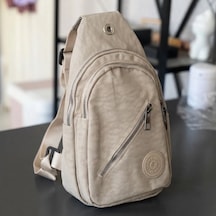 Su Geçirmez Kumaş Çapraz Göğüs Çantası 3 Gözlü Siyah Unisex Günlük Kullanım 15x26 Cm - Lisinya Bej