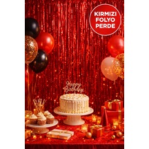 Kırmızı Parlak Parti Perdesi 100x200 Cm Doğum Günü, Baby Shower, Fotoğraf Arka Fon 100 200
