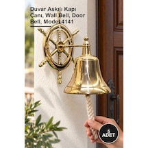 5 Adet Dümenli Pirinç Duvara Asmalı Çan Duvar Askılı Kapı Çanı, Wall Bell, Door Bell, Model 4141