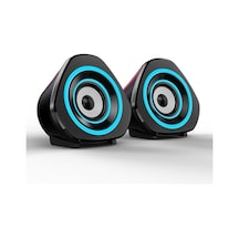 V-119 Güncellenmiş Siyah Mavi Işıkli Masaüstü Hoparlör - 3.5mm + Usb, Çift Manyetik Hoparlör, Güçlü Ses, Mini Boyut