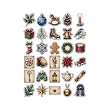 30 Adet Nostaljik Yılbaşı Sticker Seti - Defter Ajanda Scrapbook İçin Çok Renkli