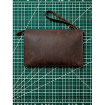 Vintage Leather Craft Hakiki Deri Erkek El Çantası Acı Kahverengi