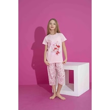 Kız Çocuk Yazlık Kapri Pijama Takımı Penye Likralı 3042pe Pembe